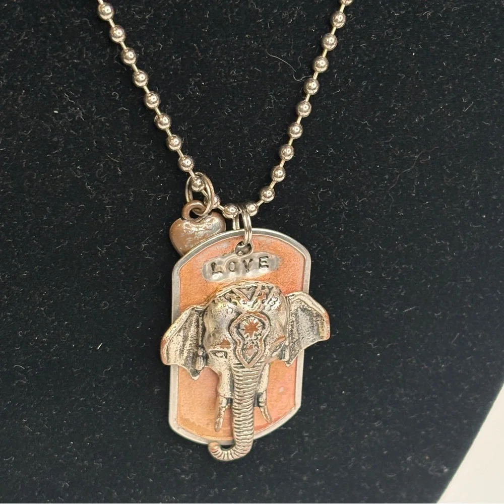 Kate Mesta Dog Tag Necklace Elephant Love Heart Adjustable Silver/Peachy Copper